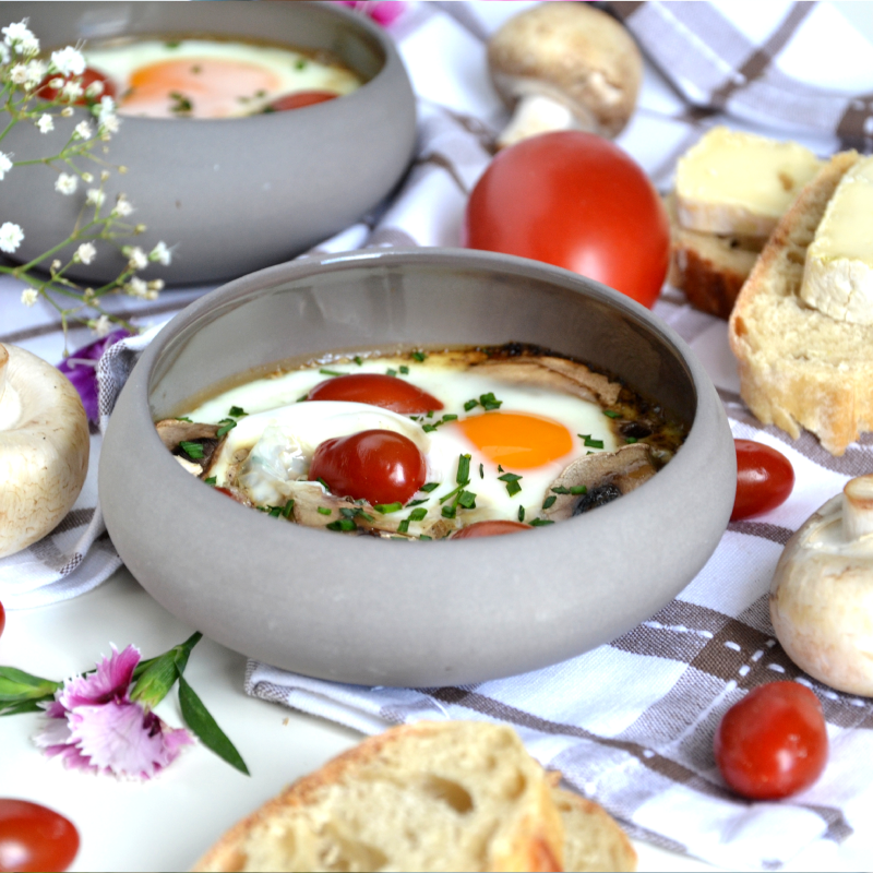 Œufs cocotte aux champignons et au café